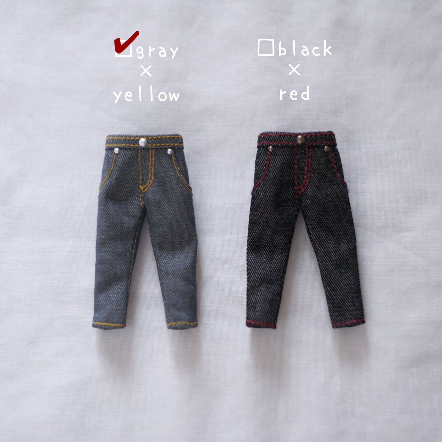 ▾BASIC▾ デニムパンツ (gray + yellowステッチ)