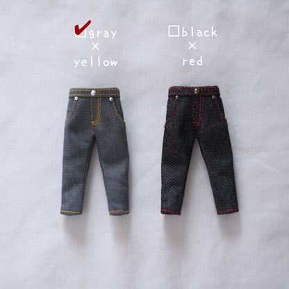 ▾BASIC▾ デニムパンツ (gray + yellowステッチ)