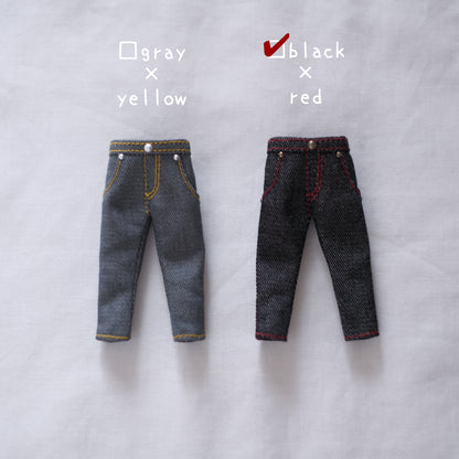 BASIC denim pants (black + red stitch)