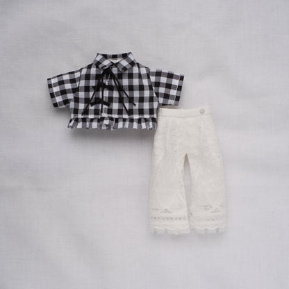 チャイナ風シャツ＋レースパンツSET (black)