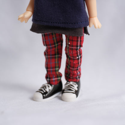 チェック×ペイントパンツ (red)