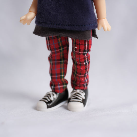 チェック×ペイントパンツ (red)