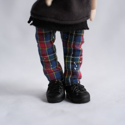 チェック×ペイントパンツ (blue)