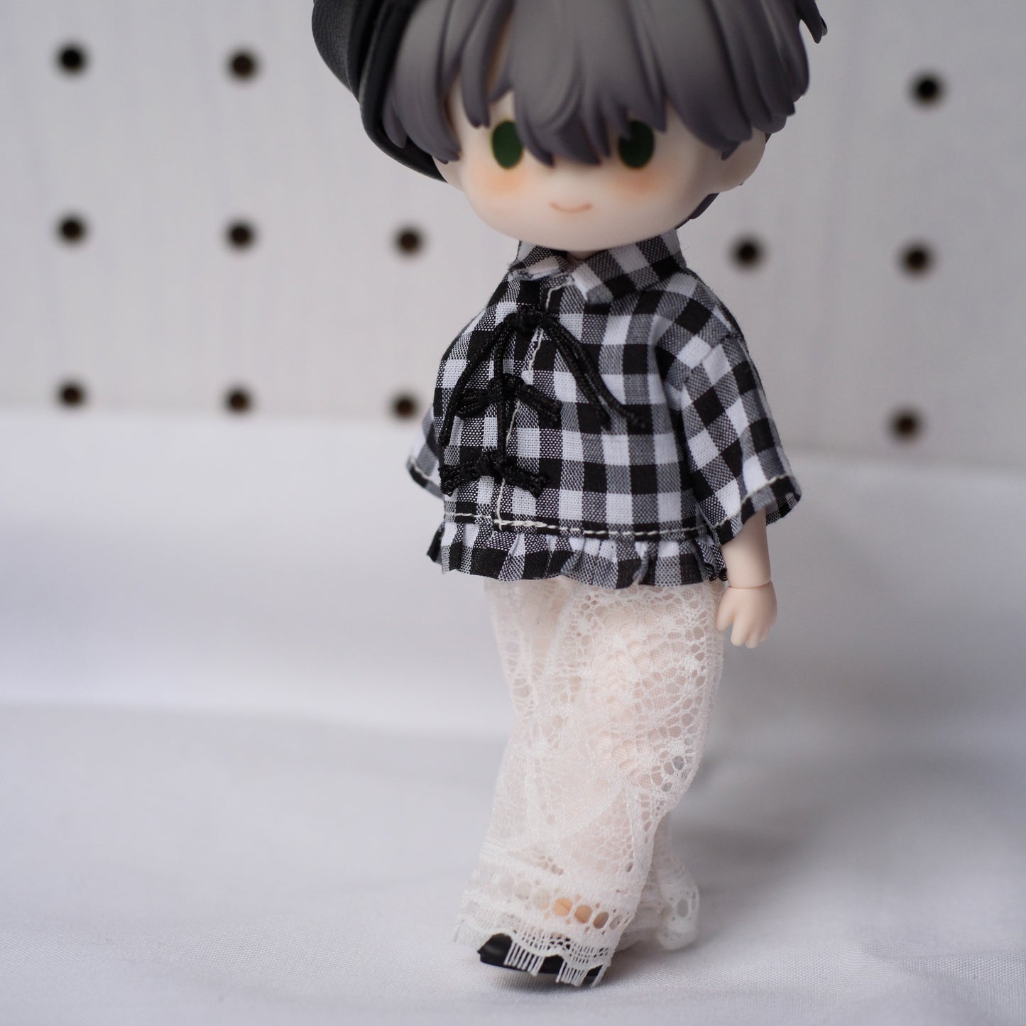 チャイナ風シャツ＋レースパンツSET (black)