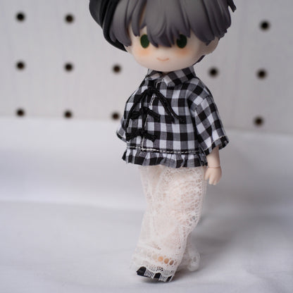 チャイナ風シャツ＋レースパンツSET (black)